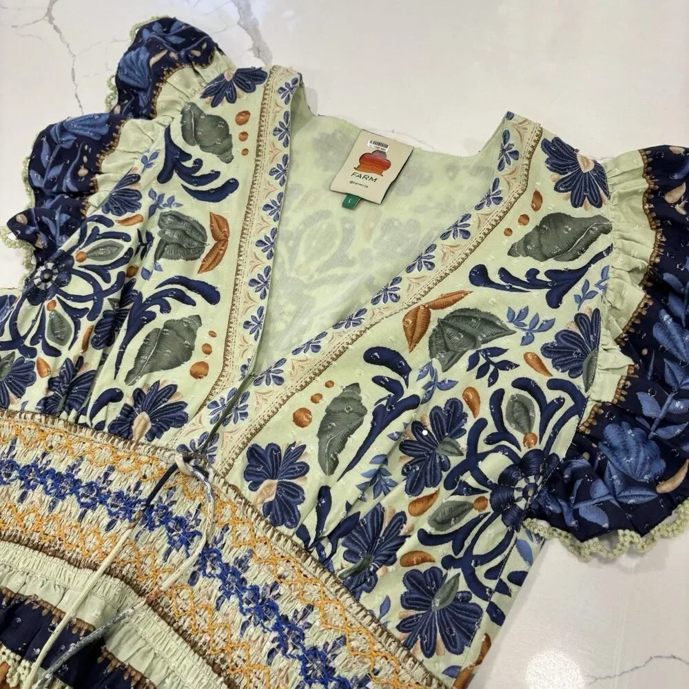 Farm Rio Dress Size Large Ocean Tapestry Midi Sleeveless Boho Anthropologie - Picture 3 of 12